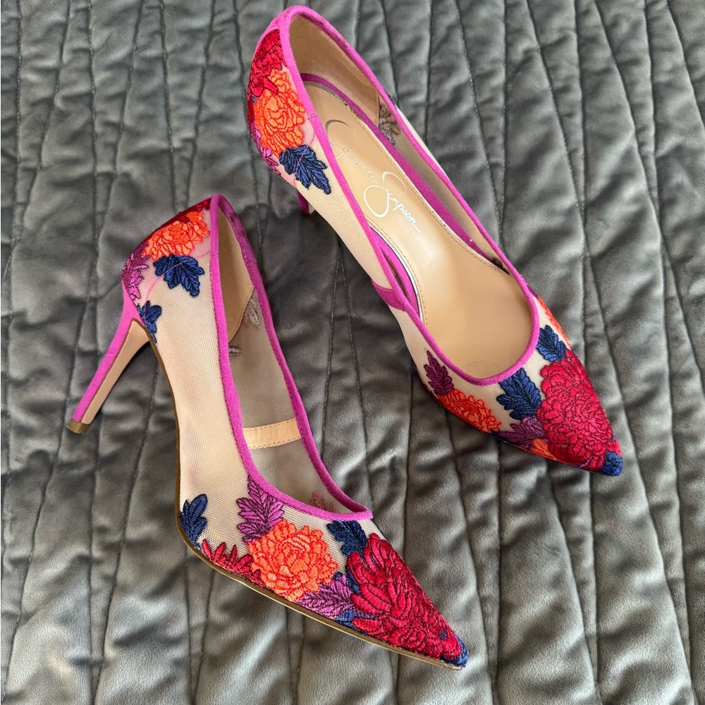 Jessica Simpson Multicolor Embroidered Heels